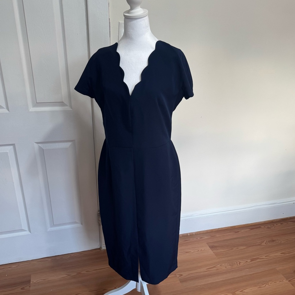 Maggy London Navy Scalloped Midi Dress